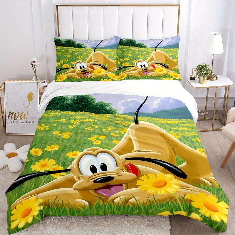 3pcs Pluto Cartoon Quilt Cover Set - Soft and Cozy Bedroom, Guest Room and Dorm Decorative Bedding 3-Piece Set 1 Quilt Cover + 2 Pillow Shams.S06