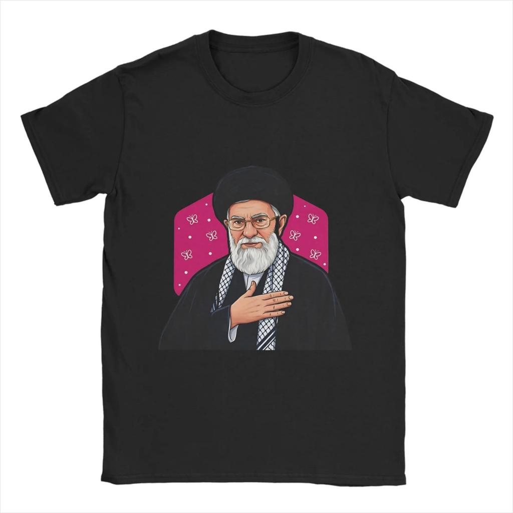 Vintage T-Shirt Beach Ali Khamenei Novelty T-Shirts 100 Cotton Tee Shirt for Man Y2K Fun Print Short Sleeve Top Tees