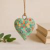 Wood Heart Ornament Mediterranean Tile Pattern Twine Hanger