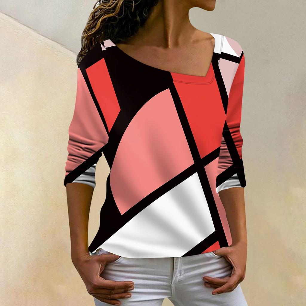 Women's Fashion Casual Sloping Collar Hoodie Irregular Striped Long Sleeve T-shirt Top