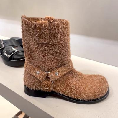 Ботильоны Axige Осенне-зимние из матового бархата коровьей кожи, коричневые короткие ботинки на плоской подошве с коротким голенищем для женщин