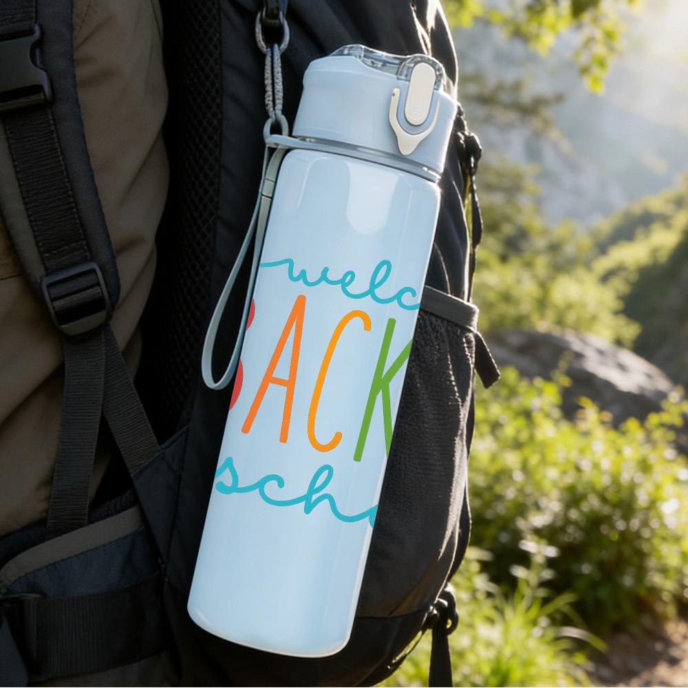 1PC Welcome Back To School Rainbow 750ml Color Plastic Sports Water Bottle Leakproof Flip Straw Lid Suitable for Sports Office Home Use