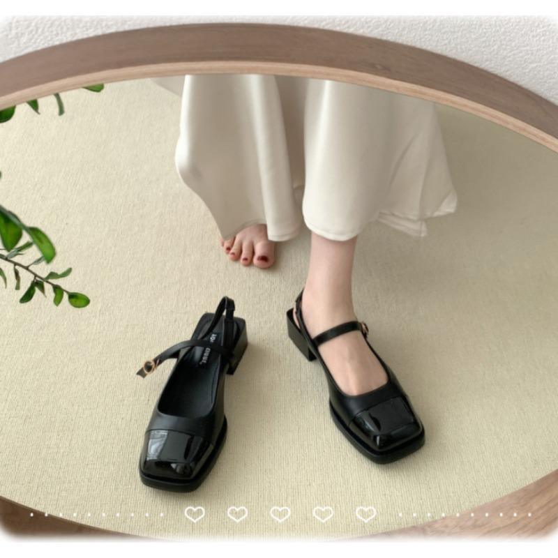 Buckle Sandals Women's Summer Gentle Single Shoes All-match Thick-heeled Square Toe Mary Jane Shoes