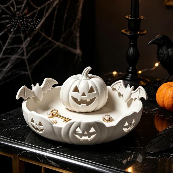 Matte Texture Ornament 3D Printed Pumpkin Jewelry Holder, Spooky Halloween Trinket Tray for Keys, Creative Seasonal Decoration Rings, Earrings,