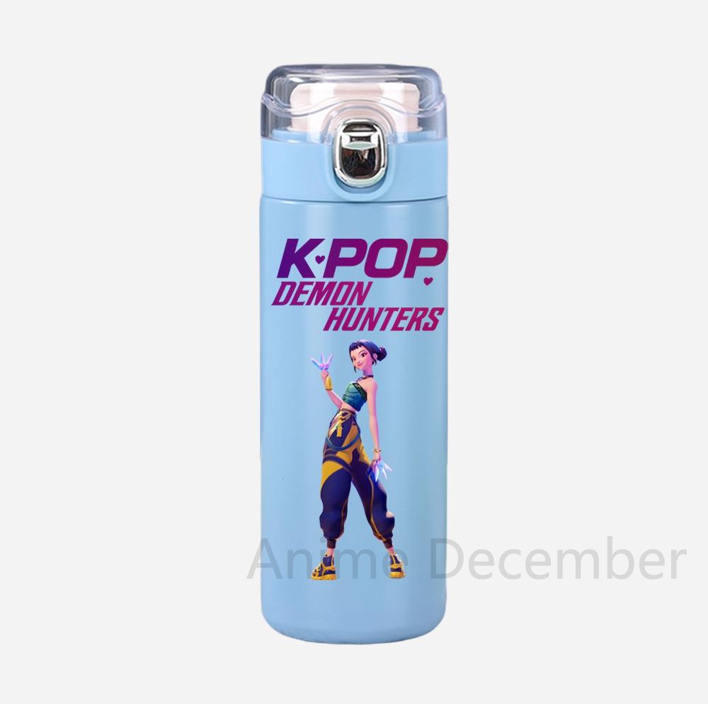 Аниме K-Pop Охотники на демонов Принтованная чашка-термос Портативная из нержавеющей стали 400 мл Бутылка для воды Герметичная Чашка для воды для кемпинга Подарки