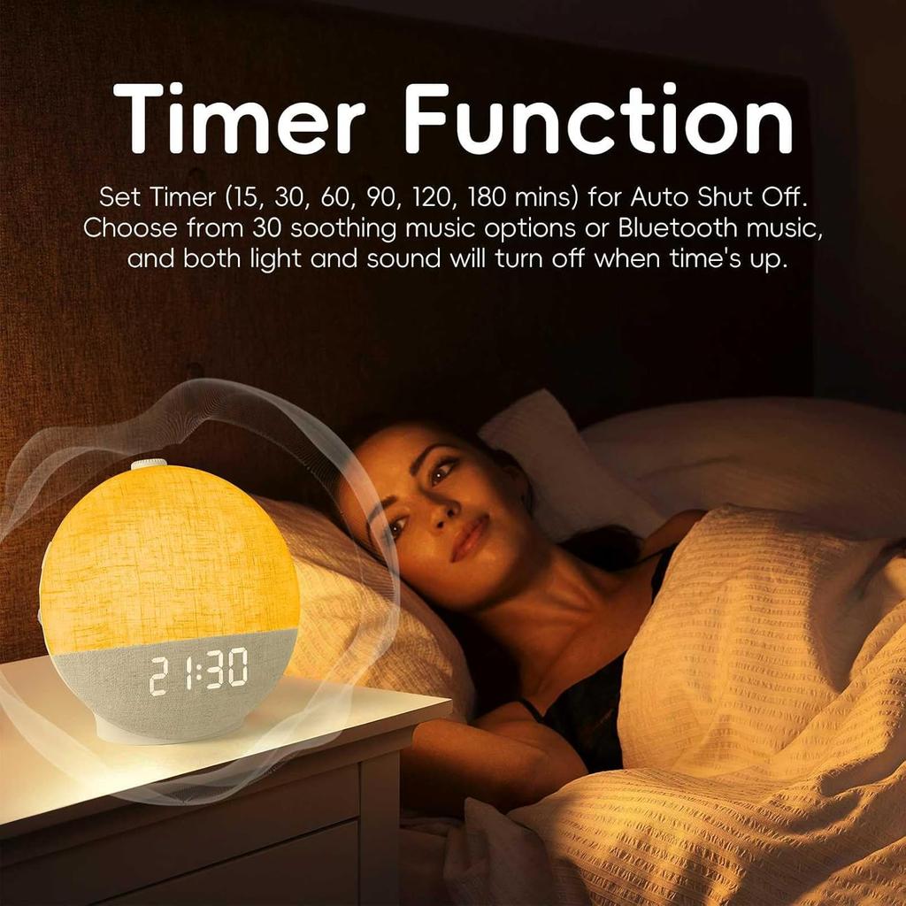 Sunrise Alarm Clock Wake Up Light White Noise Machine 30 Sleep Sounds Bluetooth Speaker Colorful Light for Bedroom Ambient Light
