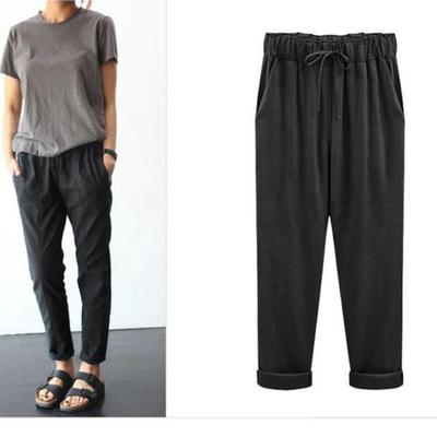 Женские тонкие свободные девятиминутные брюки больших размеров, летние повседневные брюки в стиле ретро