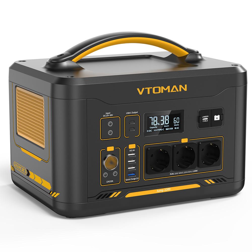 Портативная электростанция VTOMAN Jump 2200, 1548 Вт·ч LiFePO4 с аккумулятором, выход переменного тока 2200 Вт, расширяемая до 3095 Вт·ч
