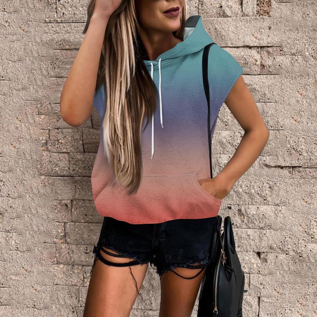 Женские летние футболки без рукавов с капюшоном, толстовки с капюшоном, свободные повседневные туники, толстовки