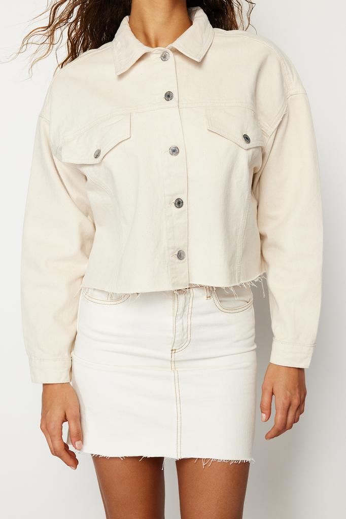 Women's Fashion New Jacket Ecru Oversize Denim Jacket