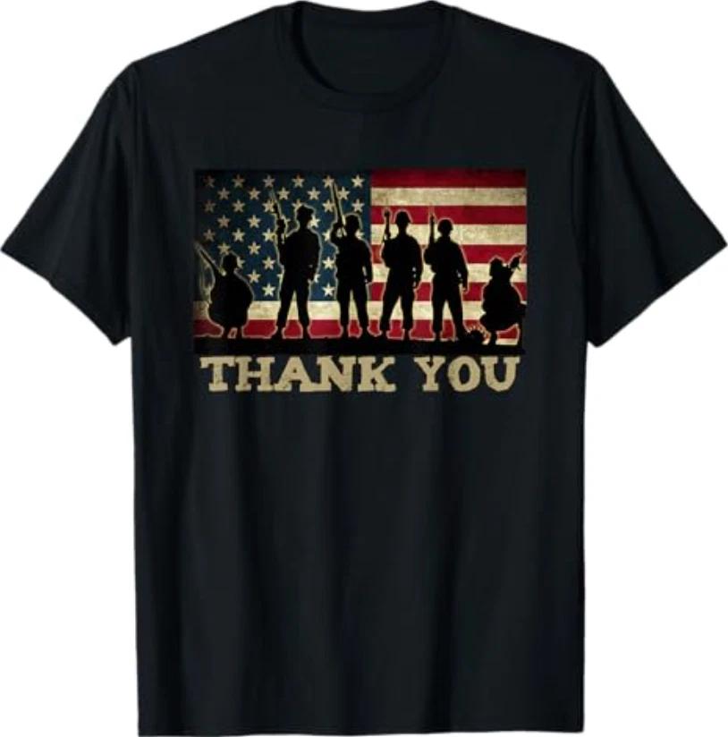 Patriotic Thank You Soldiers Veterans American Flag Military T-Shirt