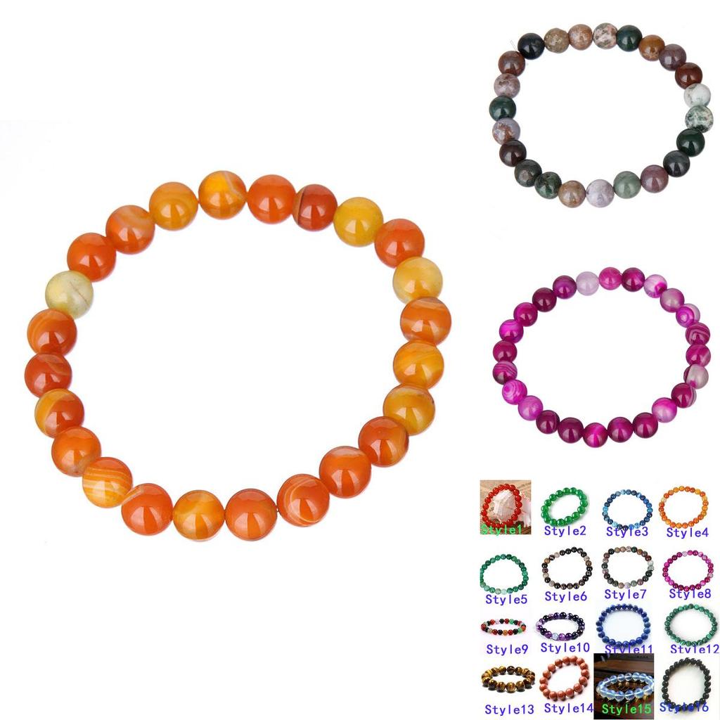 Браслеты из эластичной нити с круглыми бусинами из натуральных драгоценных камней премиум-качества 6 мм, ассорти камней
