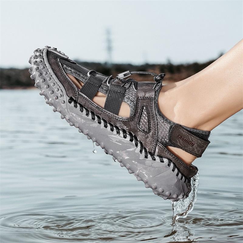 Fashion High Quality Man Sandals Fashion Mens Sandals Genuine Leather Summer Beach Slippers Male Non-Slip Soft Comfortable Outdoor Shoes