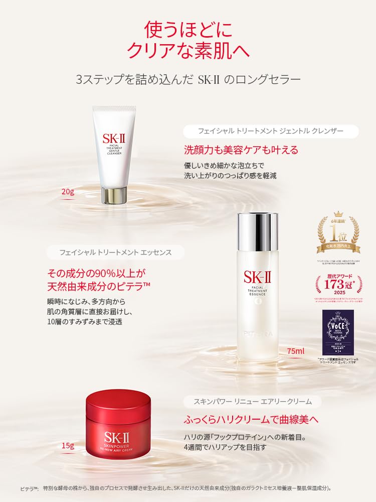 Официальный магазин SK-II | Набор по уходу за кожей | Набор Pitera™ Youth Essential Edition Renewal (Лосьон, Средство для умывания, Крем для лица) с коробкой | Уход за порами, Увлажнение, А