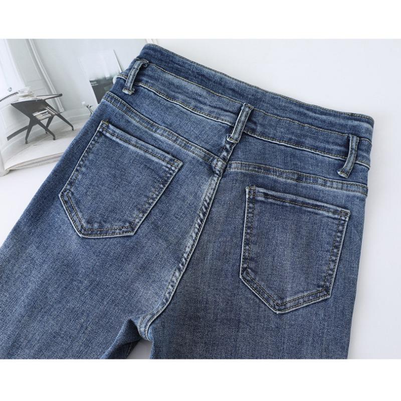 Женские весенние новые утягивающие брюки All In One с высокой талией и разрезом из денима Mop Forked Slim Fit Micro Clared