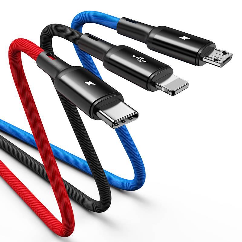Короткий кабель PISEN «три в одном» для быстрой зарядки Apple, Huawei, Android и Type-C