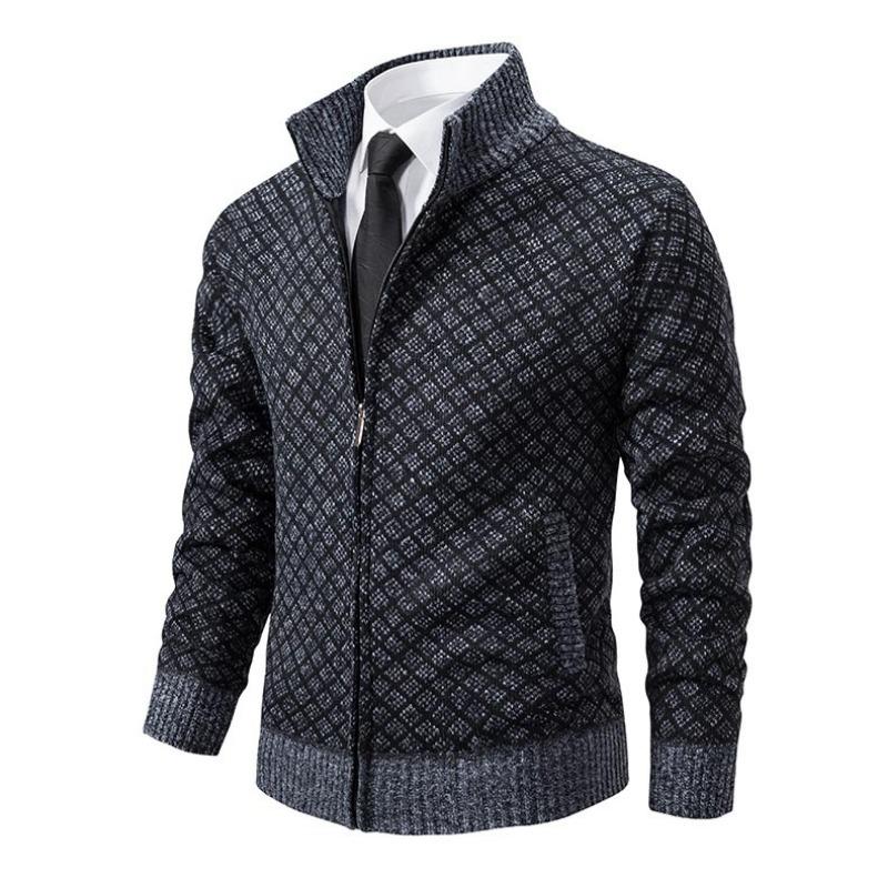 Men S Fashion Plaid Jacket Loose Fit Long Sleeve Casual Knit Coat