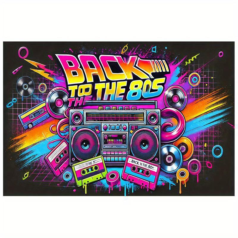 1 piece, retro 1980s themed party background cloth - polyester decoration suitable for taking photos and celebrating