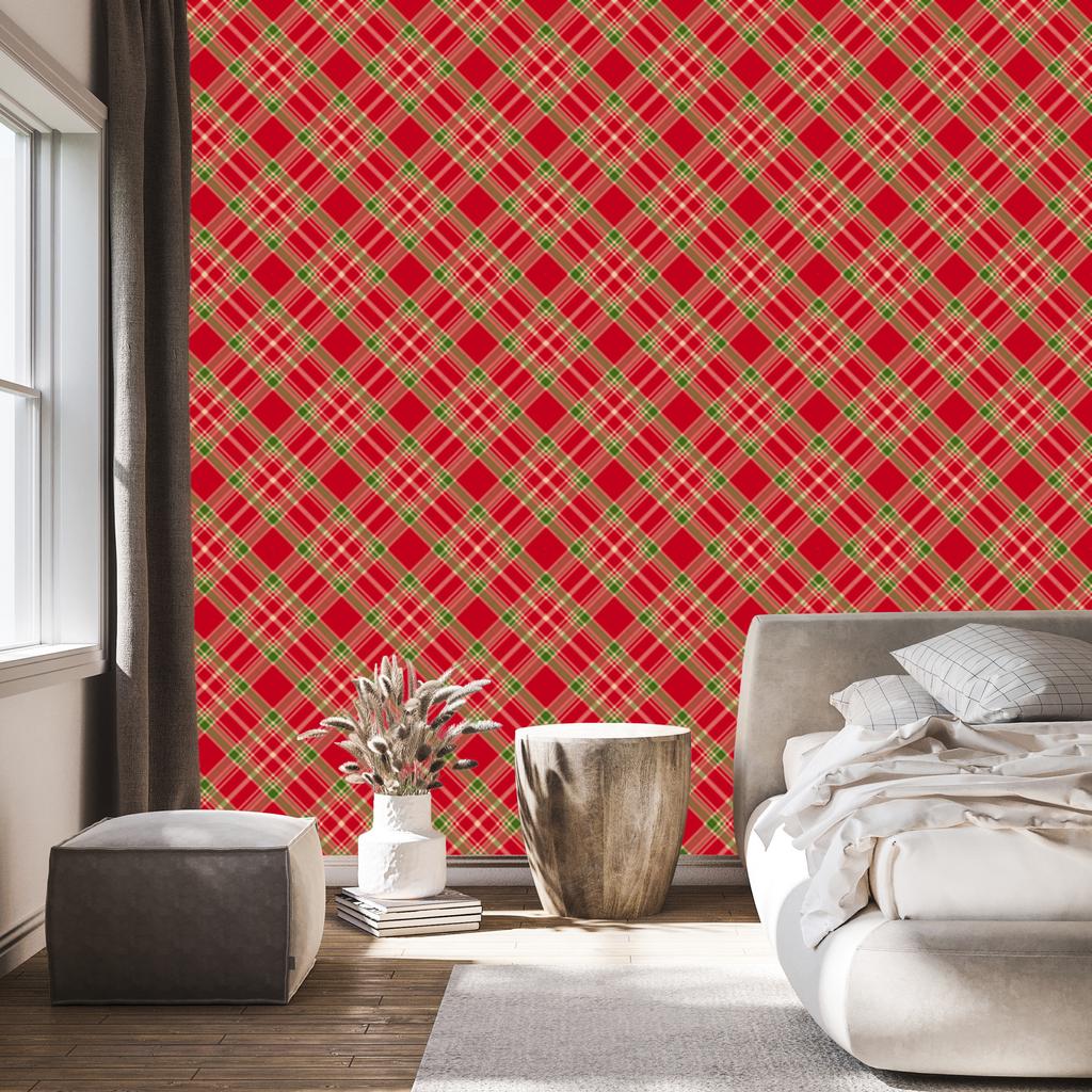 Christmas Autumn Red Plaid Wallpaper for Living Room and Bedroom 50x1000