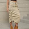 Women's Spring and Summer Denim Skirt Large Pockets Vintage Large Size A-line Skirt Mid-length Half-body Skirt