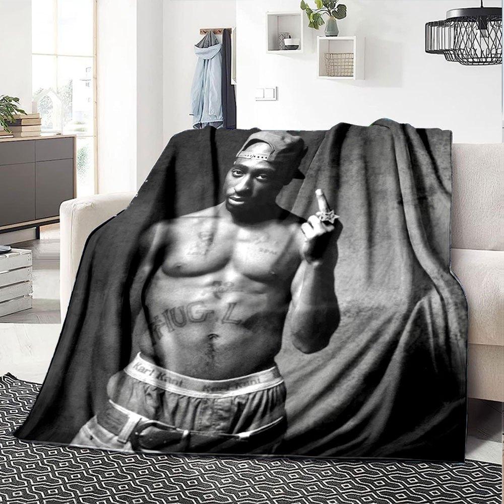 1 шт. Плед в стиле Hip Hop 2Pac, Мягкий, Легкий, Для всех сезонов, Многоцелевой плед для дивана, кровати, офиса и пикников, Французский стиль с культовыми обложками альбомов и цитатами