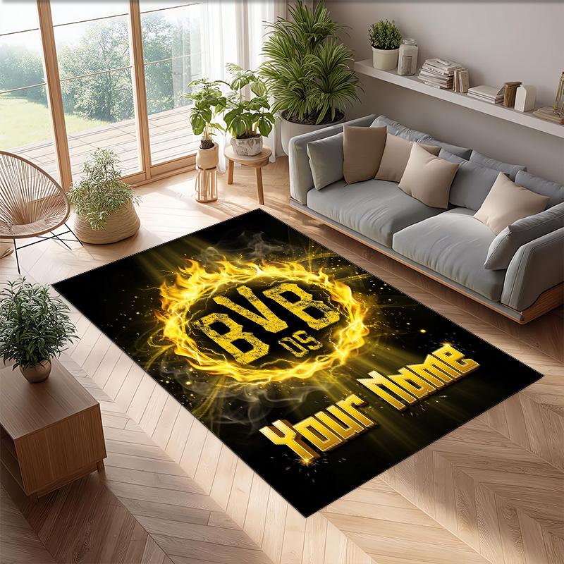 Borussia Dortmund Printed Crystal Velvet Rug Non‑Slip Crystal Velvet Carpet For Sofa Bedroom Indoor Home Decoration