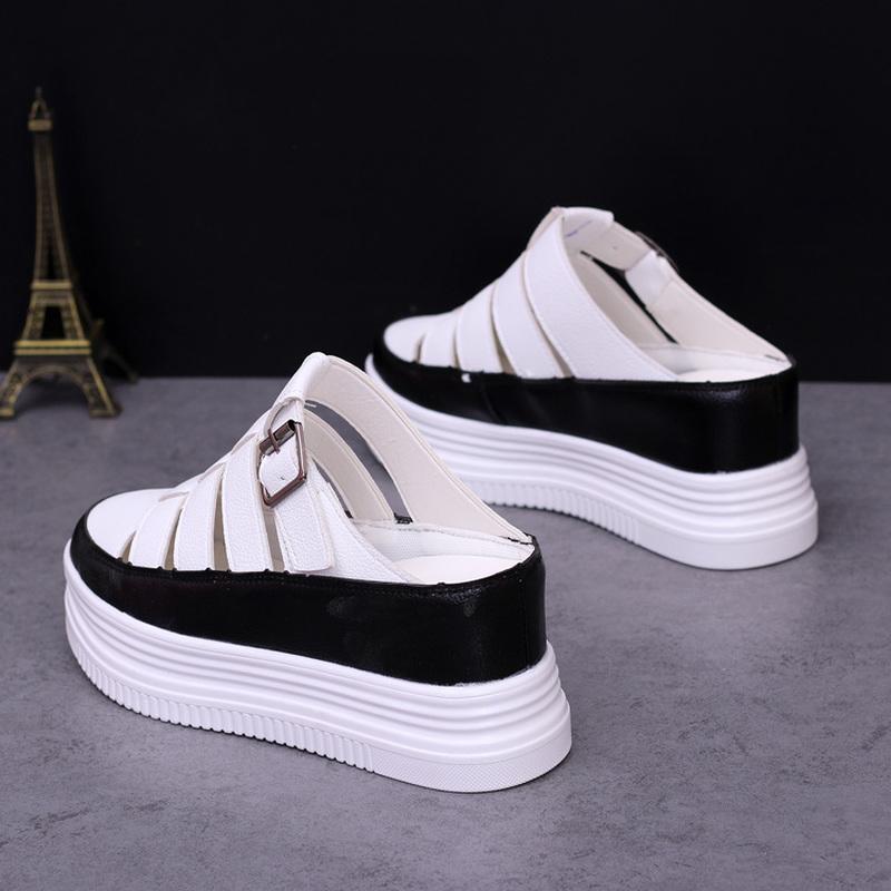 Мода 2024 года, женская обувь на платформе, весна-лето, платформа, внутренняя высота, увеличение, тапочки с высокой пряжкой, женская обувь Baotou 8 см