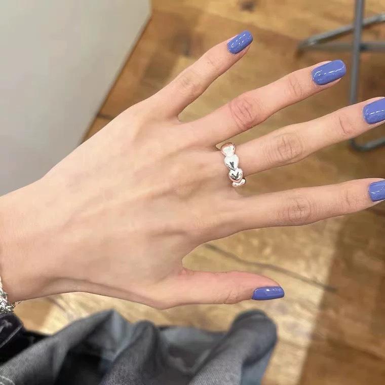 Korean Version Plain Ring Irregular 925 Sterling Silver Versatile Ring Women's Niche Ins Style Design Non-fading Combination Ring