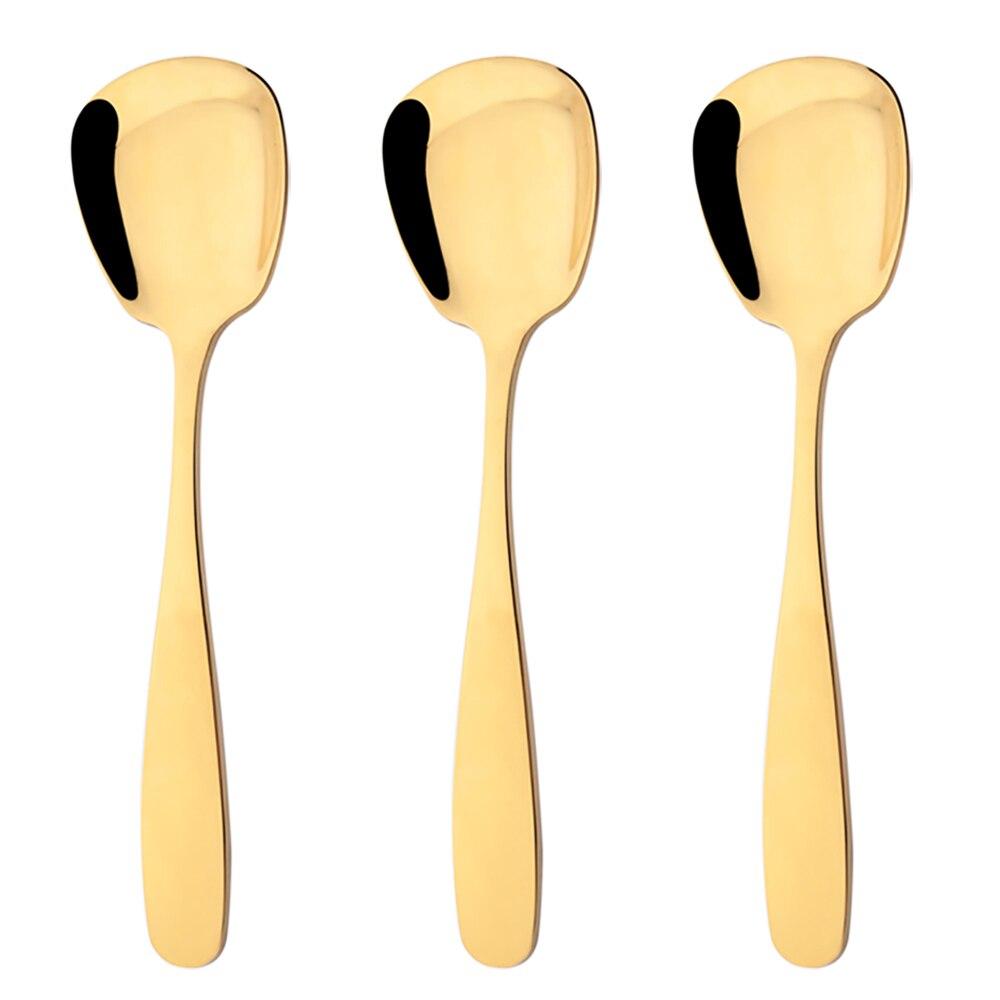 Золотой 3 шт. зеркальный набор столовых приборов из нержавеющей стали, квадратные ложки с платформой и дном, столовая посуда, мороженое, десерт, салат, ложки, набор столового серебра