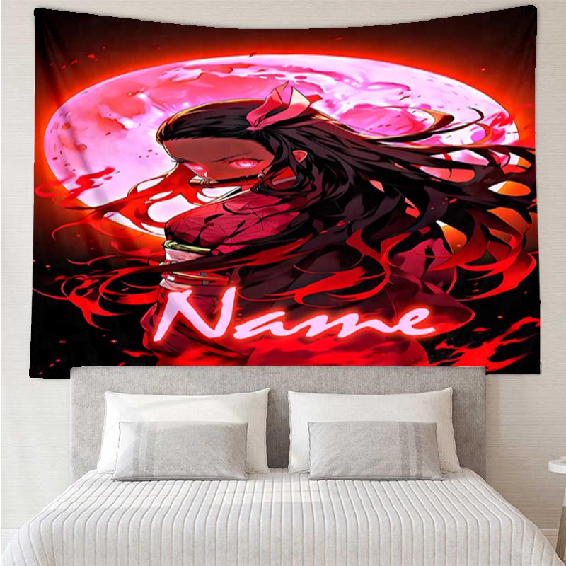 Custom Name Demon Slayer Print Tapestry, Backdrop, Easy Setup, Ideal for Bedroom, Office & Living Room, with Aesthetic Wall Hanging Decor.
