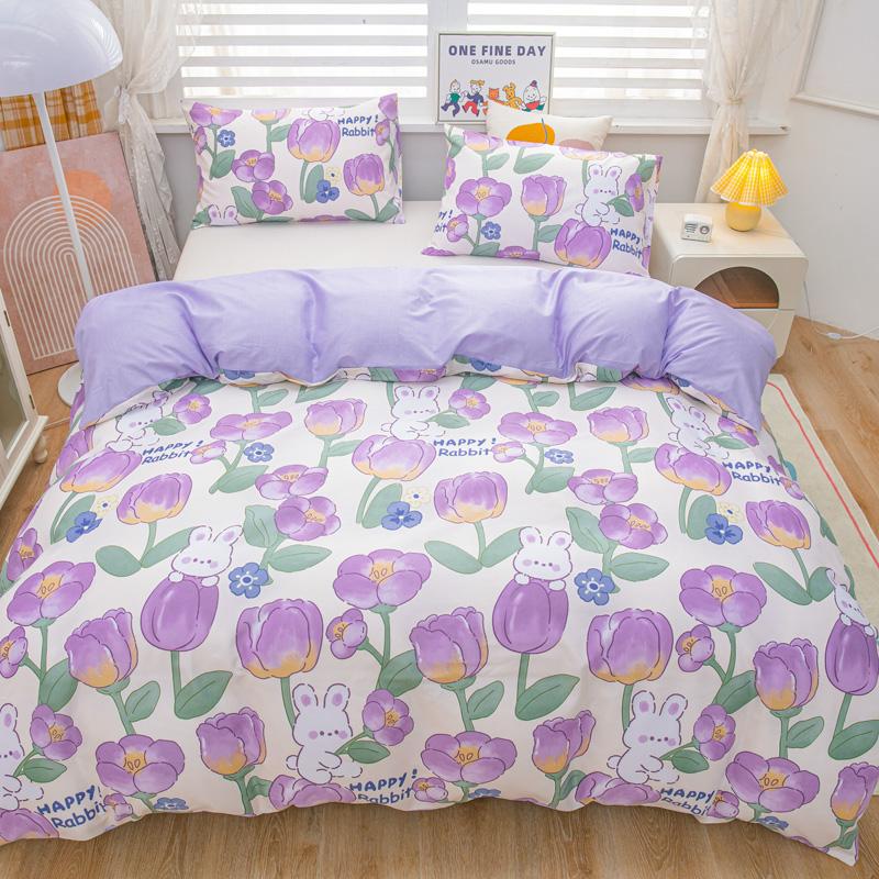 Cartoon Animal Rabbit Bear Duvet Cover Girls Strawberry Floral Bedding Set Reversible Kawaii Comforter Cover With 2 Pillowcase