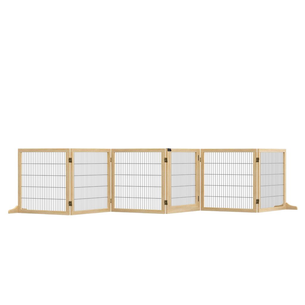 Wooden Pet Gate Freestanding Dog Security Barrier With Two Support Feet Natural Tone