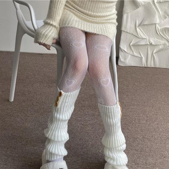Ажурные чулки, ультратонкие декоративные белые женские колготки в сеточку с милым сердечком на весну и лето
