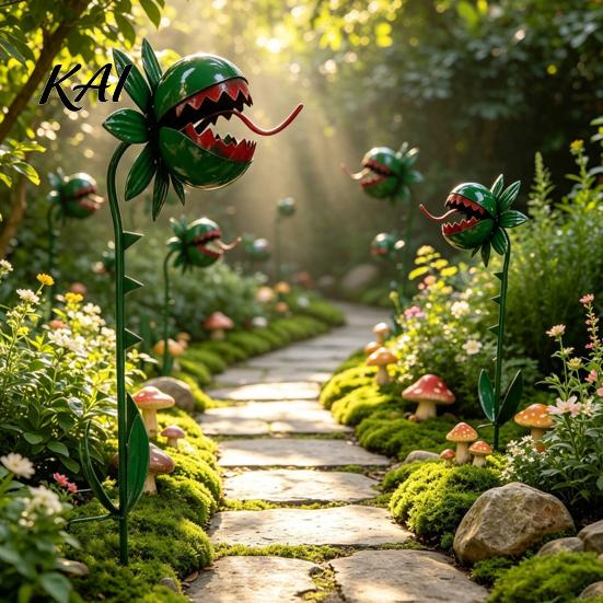 Metal Plant Sculptures for Lawns Venus Flytrap Garden Stake, Carnivorous Yard Decor, Weird Gothic Stakes Outdoor Decor Patio Lawn, Gift Lovers
