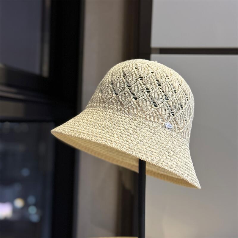 2026New solid color simple hollow breathable fisherman hat for women, summer casual versatile foldable bucket hat, sun hat