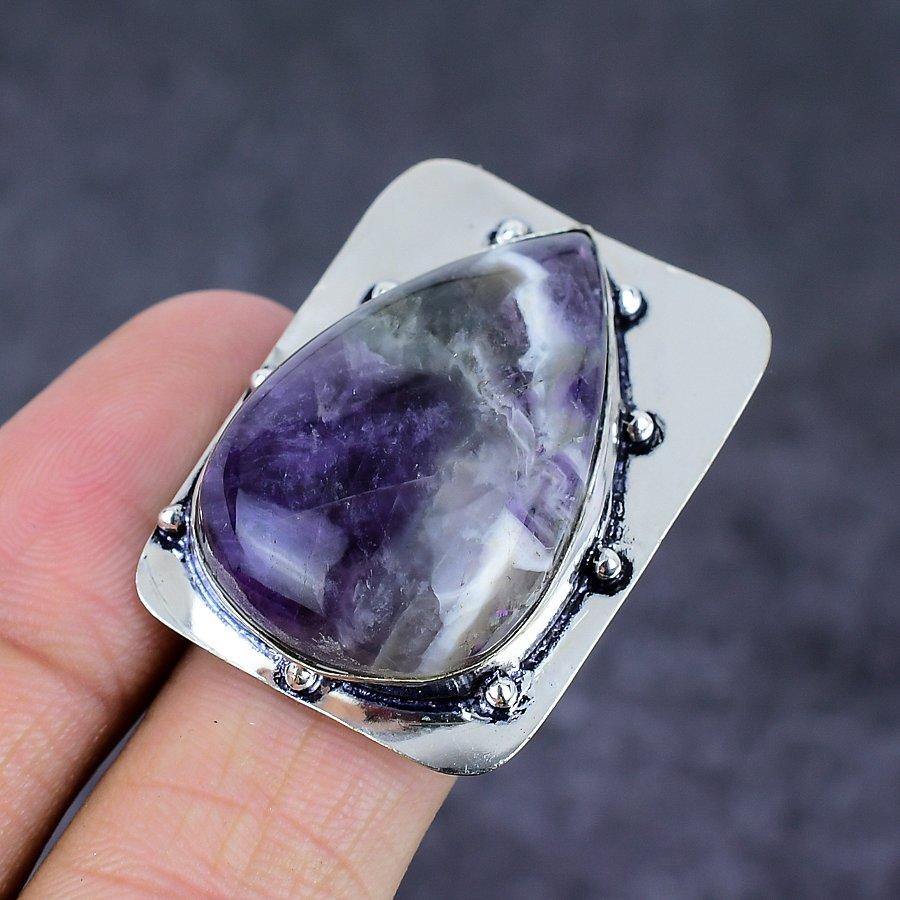Натуральный шалфей аметист драгоценный камень 925 стерлингового серебра ювелирное кольцо размер 6 n5S78