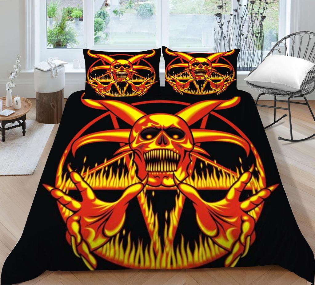 Bedding Set 3D Skull Printing Bedding Set Bedclothes Bed Three Piece Comfortable Pillowcase Polyester Quilt Cover