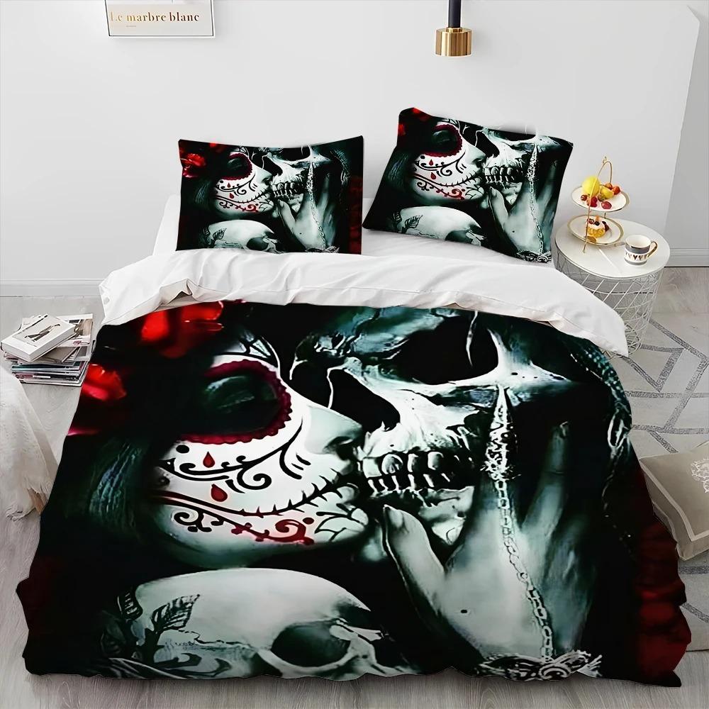 3D Horror Gothic Female Skull Dead Girl Comforter Bedding Set,Duvet Cover Bed Set Quilt Cover Pillowcase,Queen Size Bedding Set