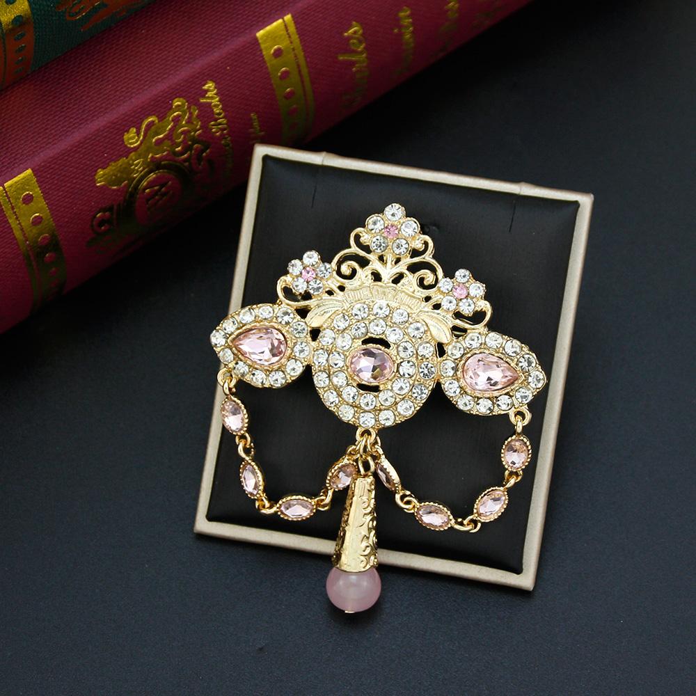 Stylish Bohemian Crown Brooch Ladies Gold Color Crystal Bridal Wedding Jewelry Brooch