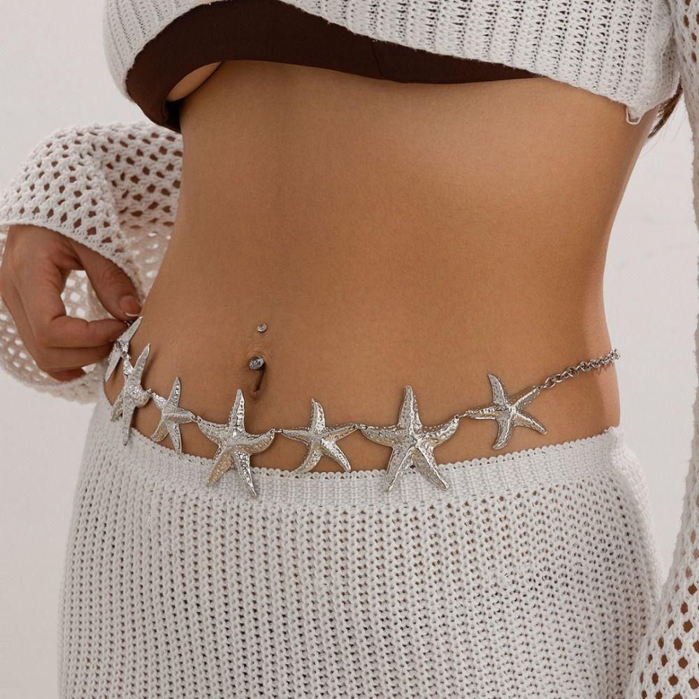 Vintage Metal Bikini Belly Belt Starfish Petal Flower Womans Belt Punk Waist Chain Summer Beach