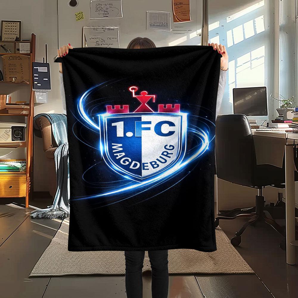 1PC 1. FC Magdeburg Flame Patterned Flannel Blanket Suitable For All Seasons for Home Decor Warmth and Comfort Gifts Holiday Present