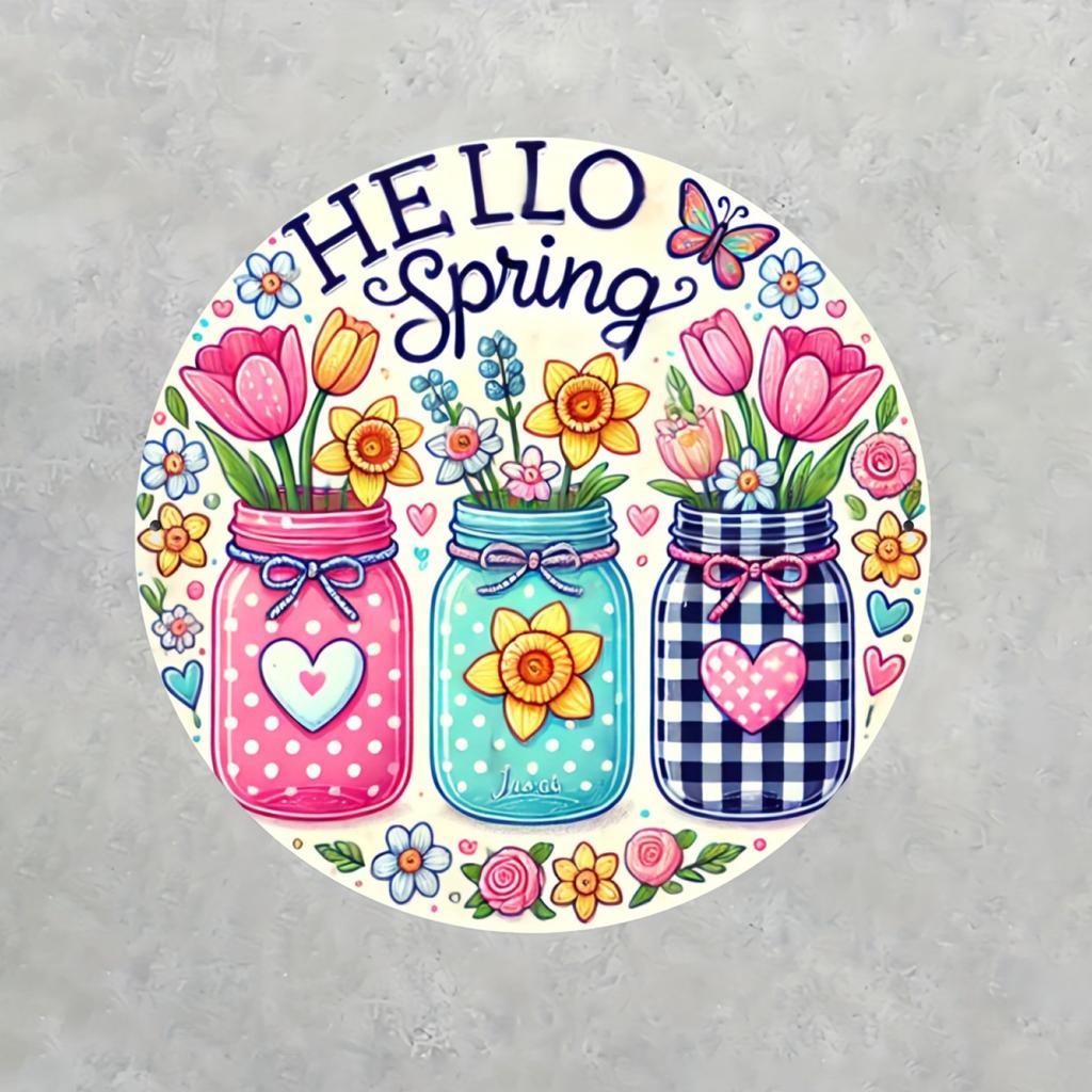 Деревянная круглая деревянная табличка в винтажном стиле Hello Spring с тюльпанами, 7,8-дюймовая настенная живопись для спальни, кухни, столовой, прочная, легко вешается, идеально подходит для дома