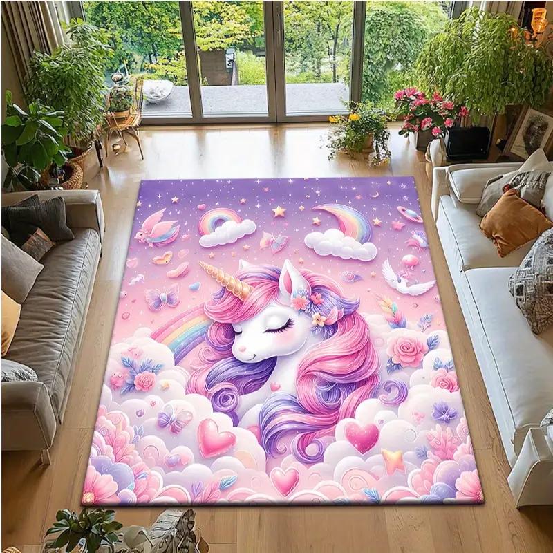 Rainbow Unicorn Carpet for Girls Bedroom Living Room Decor Sofa Rug Children's Playroom Play Mat Gifts for Girls Christmas Gift