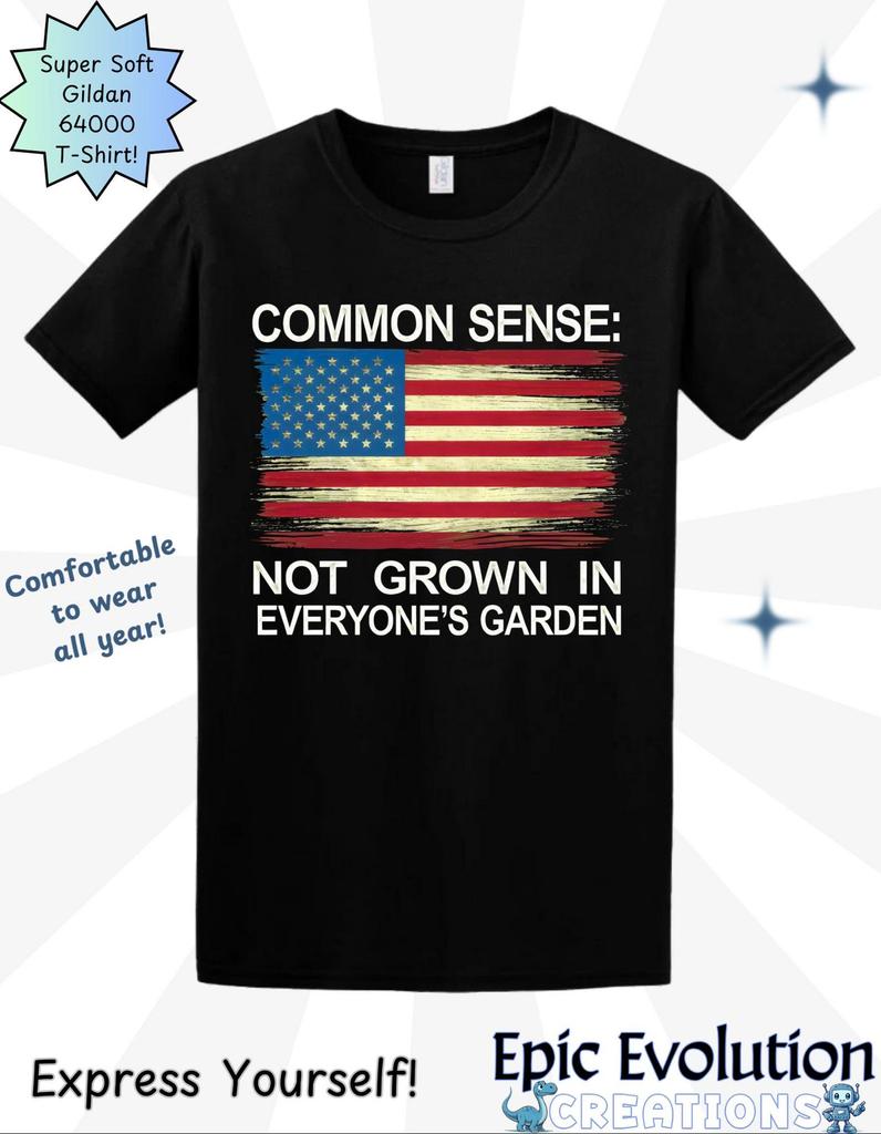 Funny Common Sense Graphic T-Shirt: American Flag Design