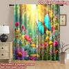 2D flat printing 2pcs Curtains Bright Butterfly Meadow Flowers Digital Printed Polyester Drapes Family Party Perfect for Event