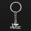Fashion 30mm Key Ring Metal Key Chain Keychain Jewelry Antique Plated I Love Music 16x28mm Pendant