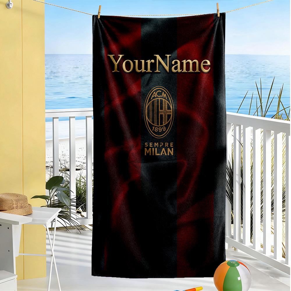 Ac Milan Personalized Text Beach Towel Super Soft Microfiber Quickdry Fabric