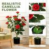 65 Cm Artificial Camellia Flower Plant In Pot With 116 Lush Leaves And Moss Effect Red