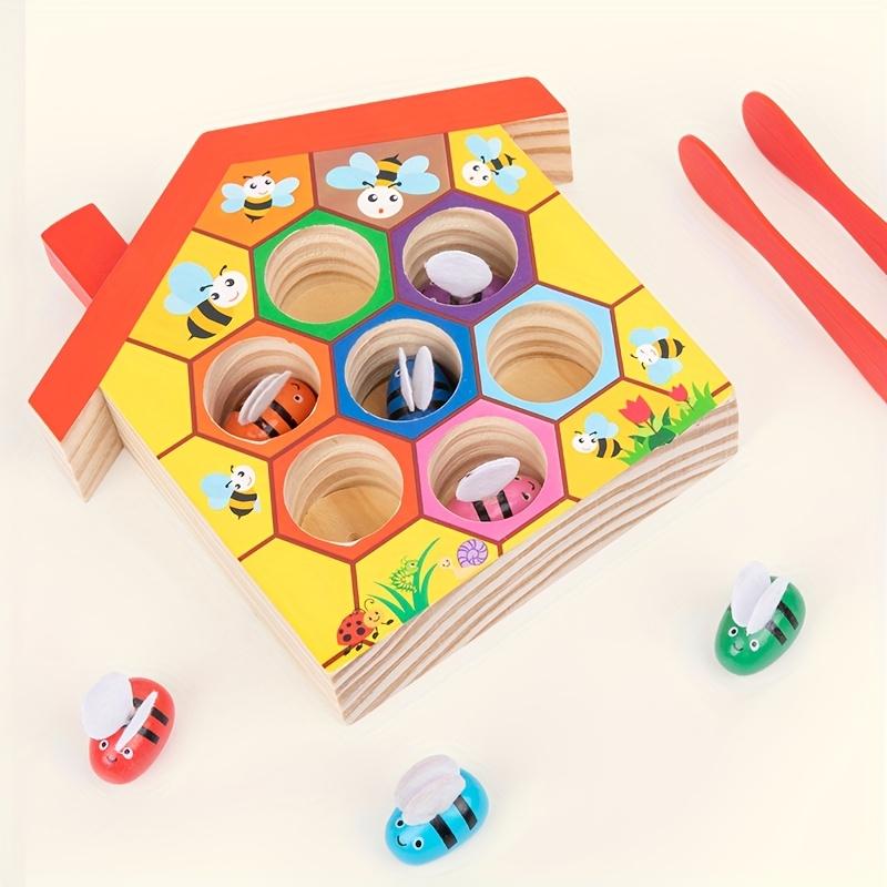 Beehive wooden puzzle toy in mixed colors, improves color recognition & fine motor skills, ideal Easter and birthday educational gift for kids