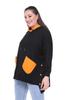 Women's Style Big Size Sweatshirt Large Size Extra Comfortable Fit Black Sweatshirt With Green Pocket Detail